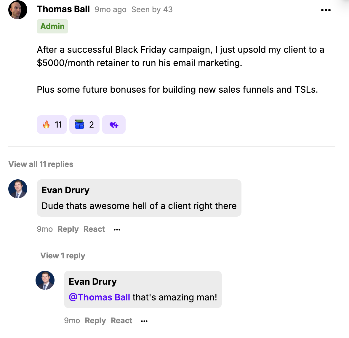 Thomas Ball — upsold to $5K/month